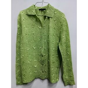 TANIA Wearable art Y2K Top Womens Medium Green Textured Button‎ Up Long Sleeve